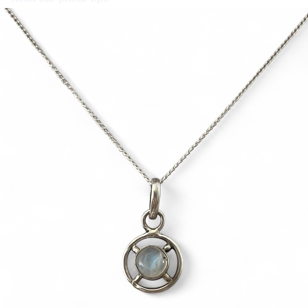 Rainbow Moonstone Round Cabochon 925 Sterling Silver Chakra Pendant 20”